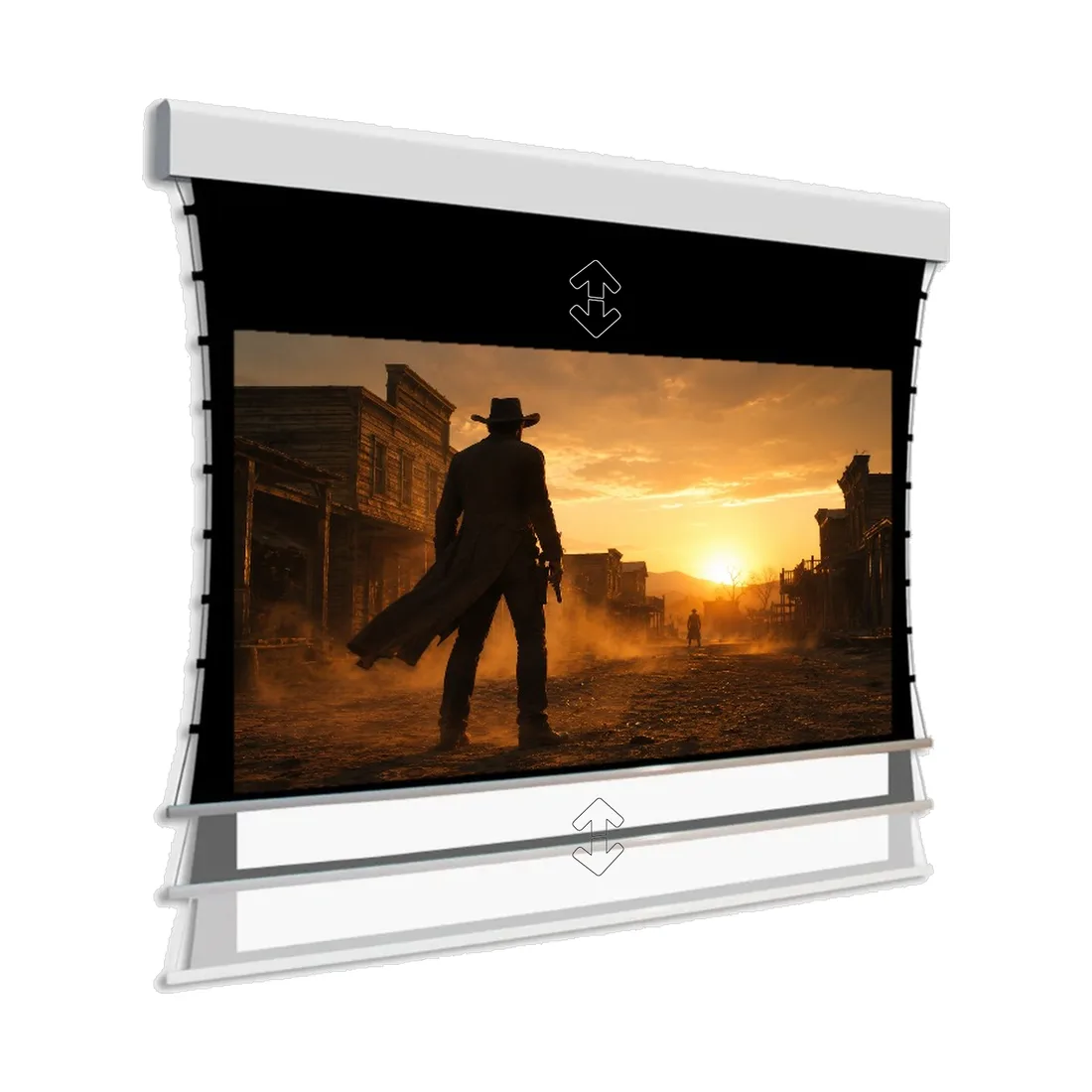 Screen Research SLMF – die Multiformat-Motorleinwand mit oben und unten fahrender Maskierung als Einstieg für Decke und Wand